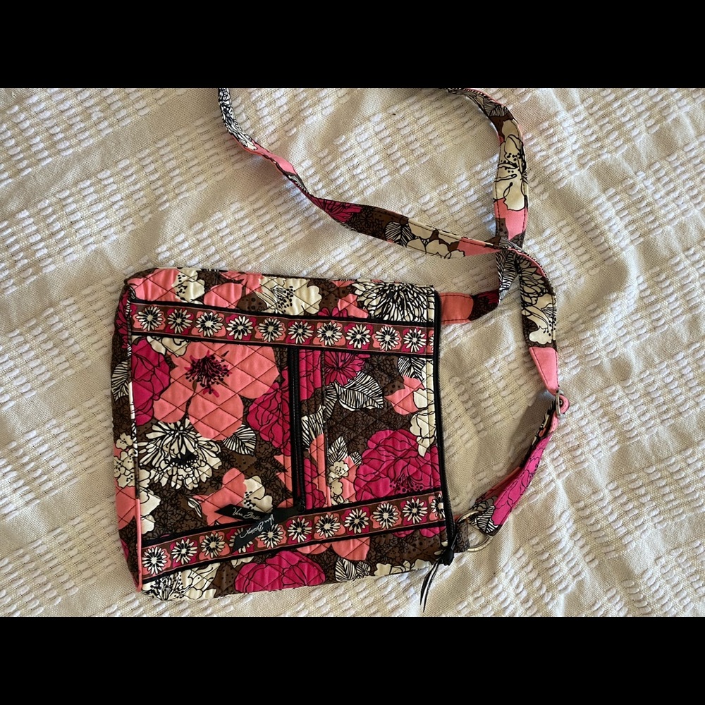 Vera Bradley Crossbody Hipster Purse In Mocha Rouge Pink And Brown Floral